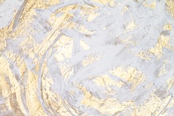 White And Gold Oil Painted Abstract Work, Rustic Acrylic Colors, Brush Painted Texture, Background Texture, Space For Copy
