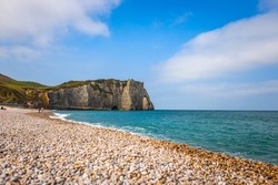 very beautiful sea beach near the English Channel, along with a large rock