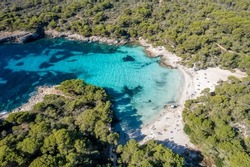 Aerial view of Cala en Turqueta, Menorca islands, Spain