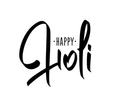 Vector illustration: Hand brush lettering composition of Happy Holi on white background 