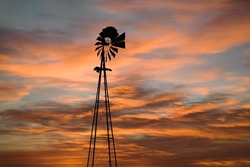 Windmill Silhouette at Sunset (Iowa)
