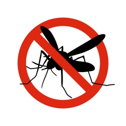 Mosquito warning prohibited sign. Anti mosquitoes, insect control vector symbol. Stop and control mosquito, anti insect illustration
