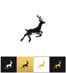 Deer silhouette or reindeer vector icon. Deer silhouette or reindeer pictograph on black, white and gold background