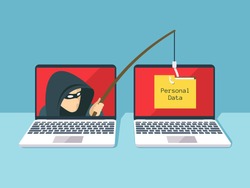 Phishing scam, hacker attack and web security vector concept. Illustration of phishing and fraud, online scam and steal