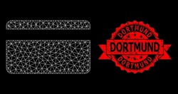 Vector net credit card picture with Dortmund rubber seal imitation on a black background. Red stamp seal includes Dortmund title inside ribbon. Mesh created from credit card picture,
