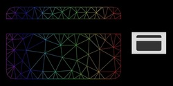 Rainbow gradient net credit card icon. Geometric frame 2D net based on credit card icon, generated with polygonal mesh net, with rainbow gradient.