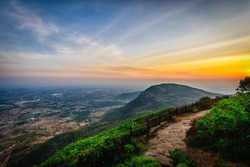 Beautiful view of Nandi hills during sunset, Nandi Hills is located near to Bengaluru or Bangalore, Karnataka, India