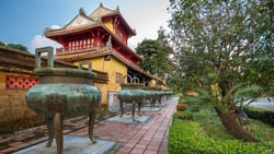 Pavilion and urns in the Imperial City of Hue, Vietnam
