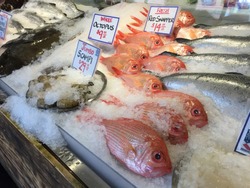 Fresh frozen fish at Pike Place Market in Seattle