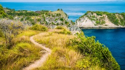 Path on Edge of Cliff near Atuh Beach, North Coastline of Nusa Penida, Bali, Indonesia