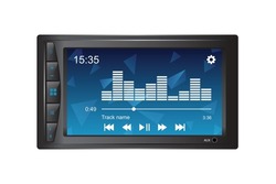 Vector illustration of a car audio system with lcd screen, car radio on a plain backgrounds