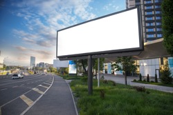 Billboard canvas mockup in city background beautiful weather