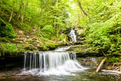 Scenic Waterfall in Ricketts Glen State Park in The Poconos in Pennsylvania