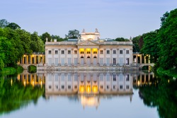 Royal Palace on the Water in Lazienki Park, Warsaw, Palace on the water in the Royal Baths in Warsaw, Poland