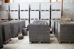 hollow concrete wall blocks assembled on pallets