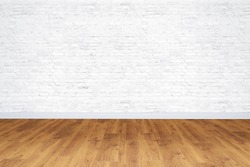 Empty white bricks room with wooden floor