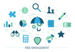 Risk management concept. Idea of business strategy and financial protection. Money safety. Set of colorful icons. Isolated flat vector illustration
