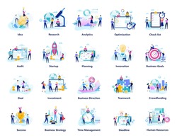 Business people work in team big set. Collection of creative teamwork. Success symbol and finance industry. Flat vector illustration