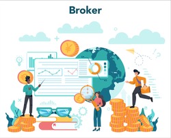 Financial broker. Income, investment and saving concept. Business character making financial operation. Isolated vector illustration