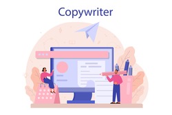 Copywriter concept. Idea of writing texts, creativity and promotion. Making valuable content and working as freelancer. Vector illustration in cartoon style