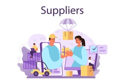 Suppliers concept. B2B idea, global logistic distribution service. Company as a customer, business partnership. Modern technologies in sales. Isolated flat vector illustration
