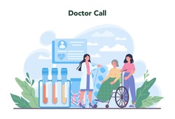 Nurse service concept. Medical occupation, hospital and clinic staff. Professional assistance for senior patience, doctor call. Isolated vector illustration
