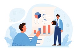 Expert concept. Professional business adviser provides solutions for business. Expertise and corporate consultancy. Idea of strategy management and troubleshooting. Flat vector illustration