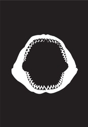 Graphical megalodon Jaw silhouette, shark jaw isolated on black background,vector sketch