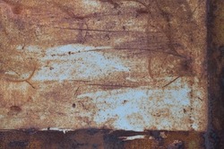 Old blue painted grey rusty rustic rust iron metal background texture horizontal aged damaged scratched framed paint plate grungy pattern copy space macro closeup scratches textured ruined rusted
