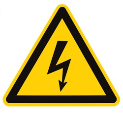 Danger Electrical Hazard High Voltage Sign Isolated, black triangle over yellow, large macro