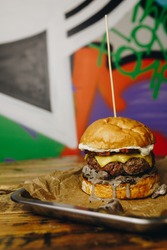 big burger on graffiti background
