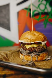 big burger on graffiti background