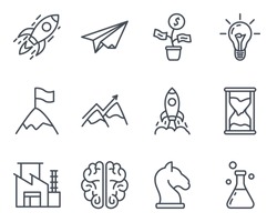 Start Up Business Outlined Line Vector Icon Set Icon Pack startup