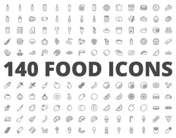Food line icon Bakery fast food fruits and vegetables breakfast drinks
