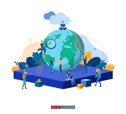 Trendy flat illustration. Teamwork metaphor concept. Globalisation. Learning. Education.  Knowledge. Training. Template for your design works. Vector graphics.