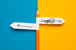Pencil - direction indicator - order and chaos. Reorganization and analysis, choosing right solution to problem.