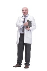 mature doctor with clipboard .isolated on a white background.
