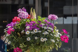 The flower arrangement on the sidewalk of Japan