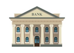 Bank building facade, university or government institution isolated on white background. Architecture building with columns. Vector illustration. Flat style. EPS 10.