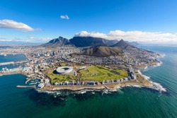 Aerial view of Cape Town, South Africa on a sunny afternoon. Photo taken from a helicopter during air tour of Cape Town