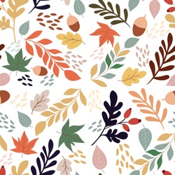 Seamless pattern with acorns and autumn leaves. Perfect for wallpaper, gift paper, pattern fill, web page background, autumn greeting cards.Vector illustration