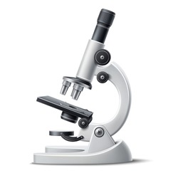 Realistic microscope. 3d chemistry, pharmaceutical instrument, microbiology magnifying tool. Symbol of science, chemistry and exploration. Vector lab microscope