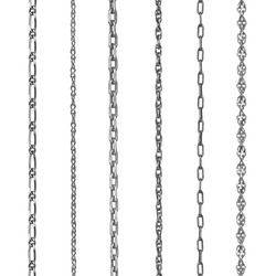 Collection  silver jewelry chains on an isolated white background