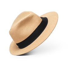 Straw hat with black ribbon on isolated white background