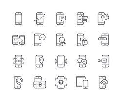 Minimal Set of Mobile Phone Line Icons. Editable Stroke. 48x48 Pixel Perfect.