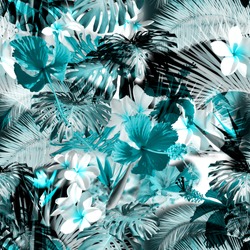 Tropical floral pattern. Exotic leaves and flowers seamless pattern. Beautiful photo collage. 