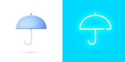 Umbrella, great design for any purposes. Umbrella Neon Sign. Blue umbrella on white background. Illustration for concept design. Vector 3d business illustration