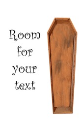 an old wooden coffin isolated on white with room for your text