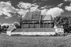 Panoramic view of Bradeni saxon evangelical  fortified church built by German settlers in the XIV century in Bradeni village, Sibiu county, Transylvania, Romania