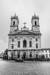 Porto, Portugal: Retro black and white  view of the facade of the church of Our Lady of Lapa